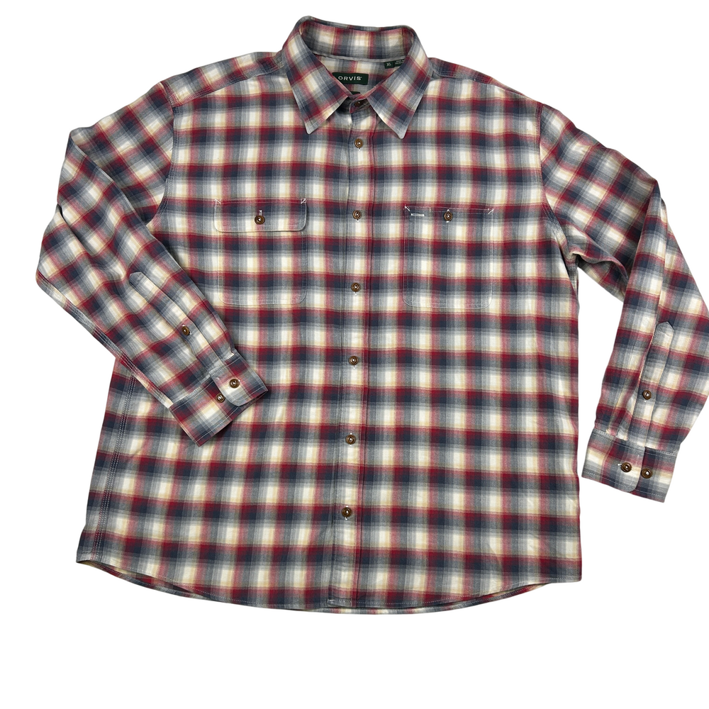 Orvis Flannel Shirt Mens XL Plaid Long Sleeve Heavyweight Button Down